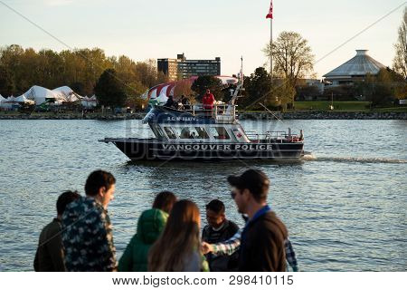 Vancouver, Bc, Canada - Apr 20, 2019: A Vancouver Police Boat Patrolling The Harbor At The 420 Festi