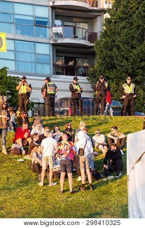 Vancouver, Bc, Canada - Apr 20, 2019: Vancouver Police Officers Patrolling The Crowd At The 420 Fest