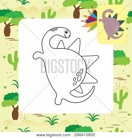 Cute Cartoon Dino Coloring Page. Vector Illustration