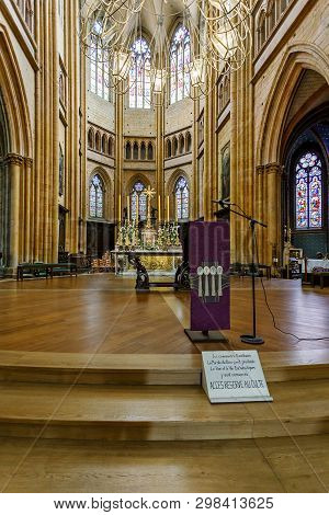 Dijon, France - August 10, 2017: Interior Of Cathedral Of Saint Benigne In Dijon France