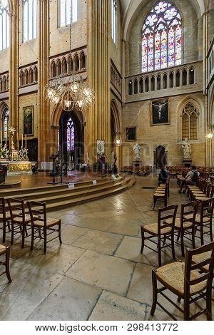 Dijon, France - August 10, 2017: Interior Of Cathedral Of Saint Benigne In Dijon France