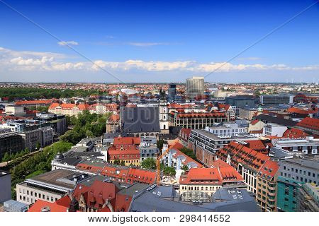 Leipzig City, Germany Aerial View. Cityscape With Zentrum District.