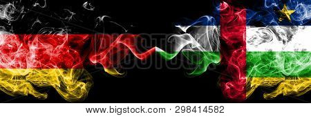 Germany Vs Central African Republic Smoky Mystic Flags Placed Side By Side. Thick Colored Silky Smok