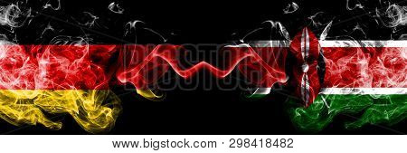 Germany Vs Kenya, Kenyan Smoky Mystic Flags Placed Side By Side. Thick Colored Silky Smoke Flags Of 