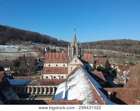 An image of an aerial view over Bebenhausen Monastery Germany