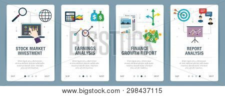 Vector Set Of Vertical Web Banners With Stock Market Investment, Earnings Analysis, Finance Growth, 