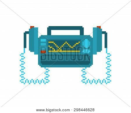 Defibrillator Pixel Art. Medical Device Pixelated. Electropulse Therapy Of Heart Rhythm Disorders. O