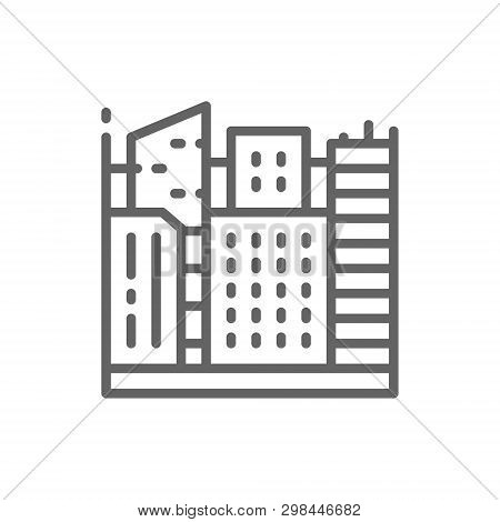 Vector Big City, Megapolis Landscape Line Icon.