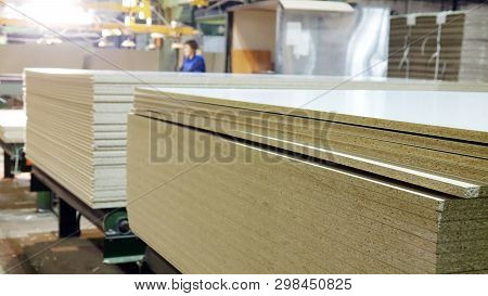 Production Of Laminated Fiberboard. Fibreboard Sheets For Furniture Production