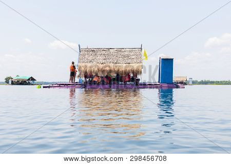 Float Raft Downstream At Nam Phan Reservoir, Thailand.
