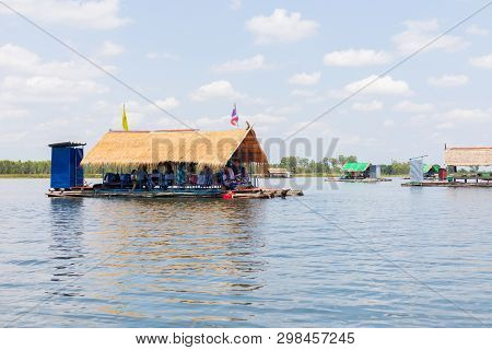 Float Raft Downstream At Nam Phan Reservoir, Thailand.