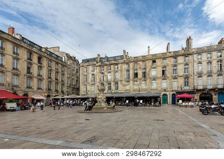 Bordeaux, France - September 9, 2018: Parliament Square Or Place Du Parlement . Historic Square Feat