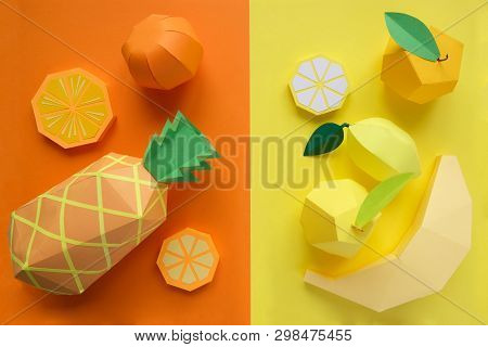 Fruit Made Of Paper. Bright Background. Theres Room For Writing.