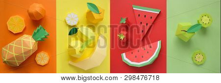 Fruit Made Of Paper. Bright Background. Theres Room For Writing.