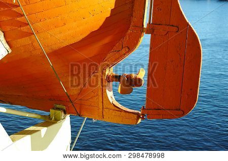 St. Petersburg, Russia-october 25, 2018: Lifeboat Propeller On Krasin Icebreaker