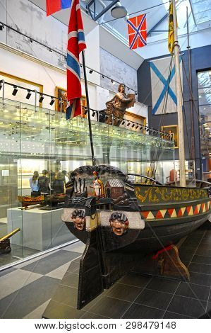 St. Petersburg, Russia-october 25, 2018: Peter The Great Boat At The Navy Museum