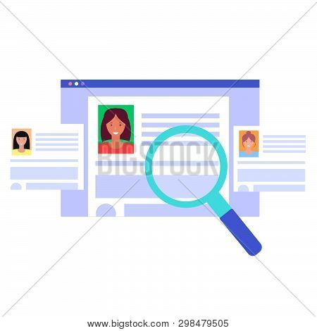 Employee Recruitment In Web. Portfolio Search. Looking Through The List Of Resumes. We Are Hiring Ve