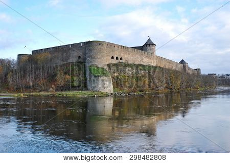Narva, Estonia-november 3, 2018: View Of The Fortress Across The Narva River In Ivangorod