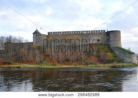 Narva, Estonia-november 3, 2018: View Of The Fortress Across The Narva River In Ivangorod