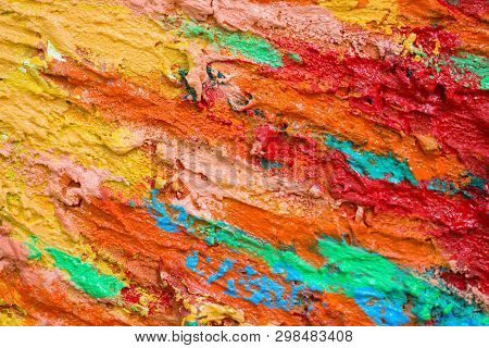 Thick Dense Layers Of Paint Or Color As Abstract Modern Messy Texture Pattern Surface Colorful Backg