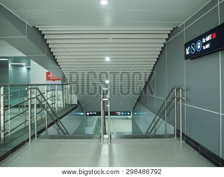 Jakarta, Indonesia - April 7, 2019: The Stairway Of Bundaran Hi Mrt Station.