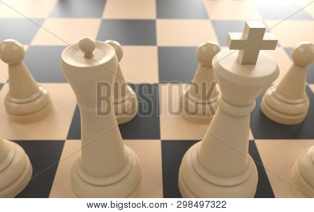 Chess Board Game Concept Of Business Ideas And Competition, Strategy Ideas Concept White Figures 3d 