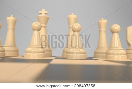 Chess Board Game Concept Of Business Ideas And Competition, Strategy Ideas Concept White Figures 3d 