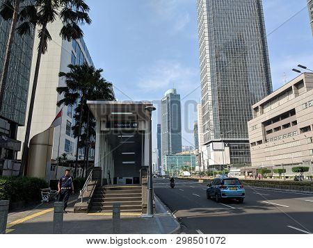 Jakarta, Indonesia - April 17, 2019: The Entrance Gate Of Bundaran Hi Mrt Station On Thamrin Street.