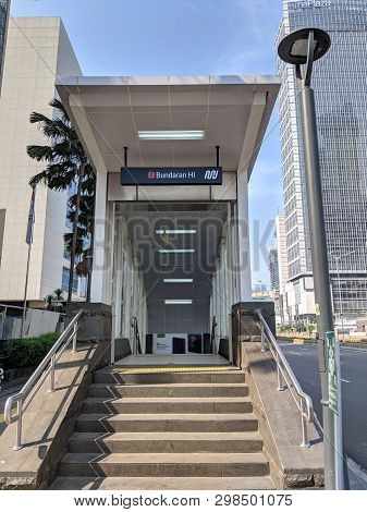 Jakarta, Indonesia - April 17, 2019: The Entrance Gate Of Bundaran Hi Mrt Station On Thamrin Street.