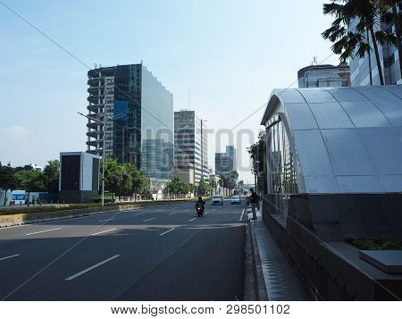 Jakarta, Indonesia - April 17, 2019: The Entrance Gate Of Bundaran Hi Mrt Station On Thamrin Street.