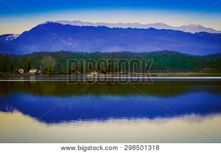 Lake Riza. Abkhazia. Nature Background Summer. Sea Horizon. Mountains Of Abkhazia. Black Sea. Summer
