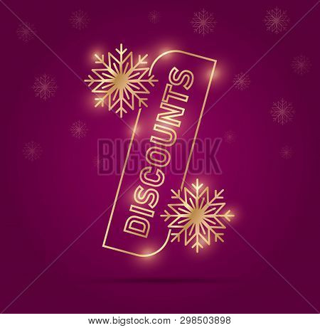 Discount Banner With Per Cent Sign In Gold