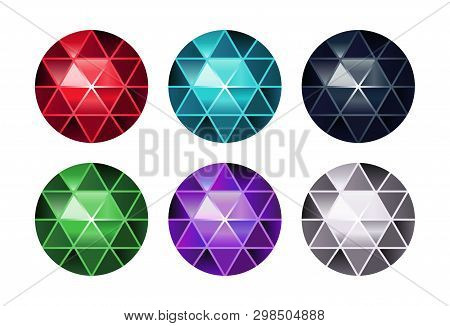 Vector Set Of Colored Gem Stones, Round Diamonds On White, Eps10