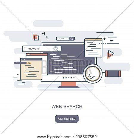 Web Search Concept. Search Engine Marketing Concept. Flat Vector Illustration