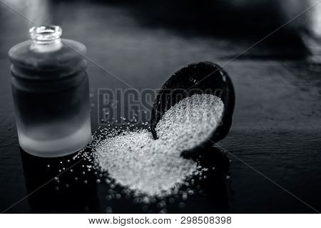 Close Up Of Clay Bowl On Wooden Surface Full Of Poppy Seeds Or Khus Or Opium Poppy Or Breadseed Popp