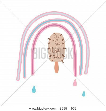 Ice Cream Hipster Pop Art Illustration Vector. Tshirt Summer Fun Design Concept. Tasty Popsicle And 