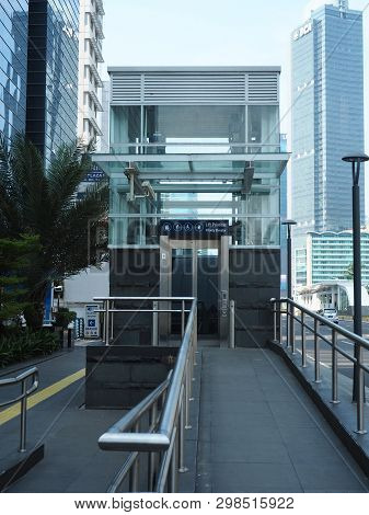 Jakarta, Indonesia - April 17, 2019: A Priority Elevator Of Bundaran Hi Mrt Station On Thamrin Stree