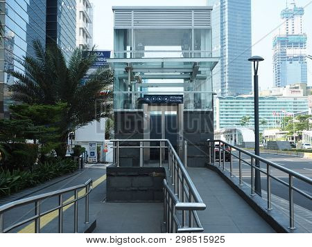 Jakarta, Indonesia - April 17, 2019: A Priority Elevator Of Bundaran Hi Mrt Station On Thamrin Stree
