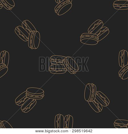 Makaron Seamless Pattern With Icons. Style Outline. Illustration On The Theme Of Bakery Products And
