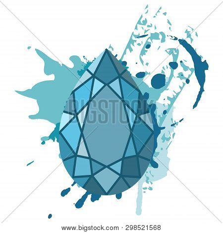 Beautiful Blue Diamonds Shapes On Blue Watercolor Background.