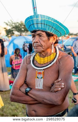 Brasilia, Brazil-april 25th 2019:  Indigenous Indians From All Over Brazil, Descend Upon The Capital