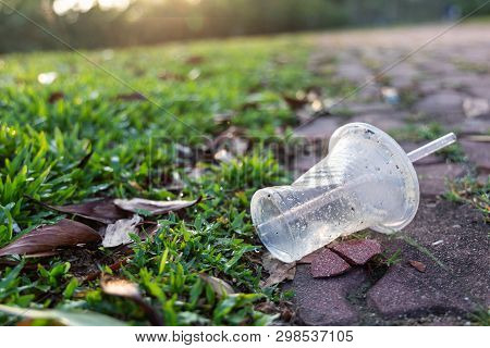 Pvc Cups Litter On Public Park Pose Danger To Environment