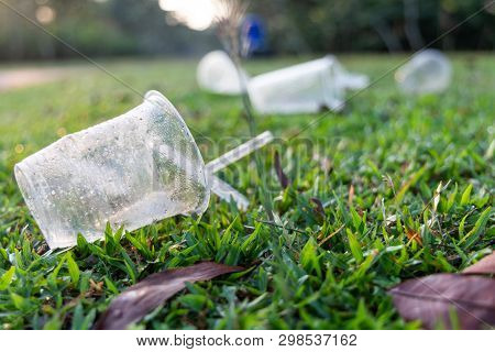 Pvc Cups Litter On Public Park Pose Danger To Environment