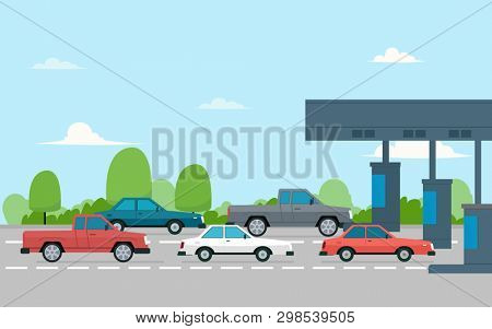 toll plaza with cars. Clipart image isolated on white background