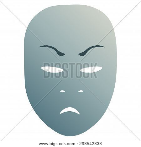 Theatrical Mask With Anger Emotion. Vector Illustration. Blue Mask With Gradient Isolated On White B