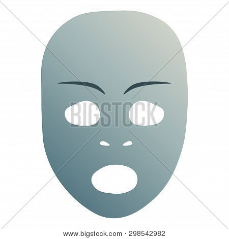 Theatrical Mask With Astonished Emotion. Vector Illustration. Blue Mask With Gradient Isolated On Wh