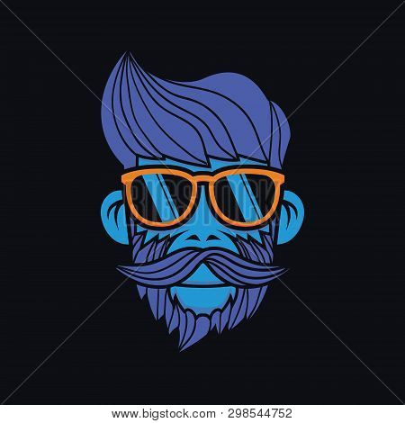 Cool Hipster Monkey Head Cartoon Vector Illustration Graphic Design Stock Vector