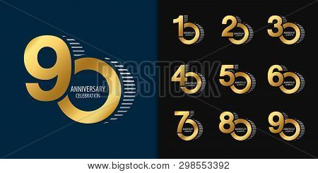 Set Of Anniversary Logotype. Golden Anniversary Celebration Emblem Design For Company Profile, Bookl