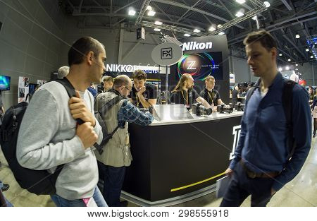 Moscow, Russia - April 11, 2019: Booth Of Nikon Company At Photoforum 2019 Trade Show And Exhibition