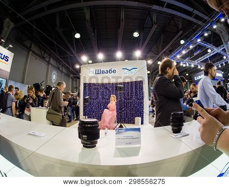 Moscow, Russia - April 11, 2019: Booth Zenit Of Shvabe Company At Photoforum 2019 Trade Show And Exh